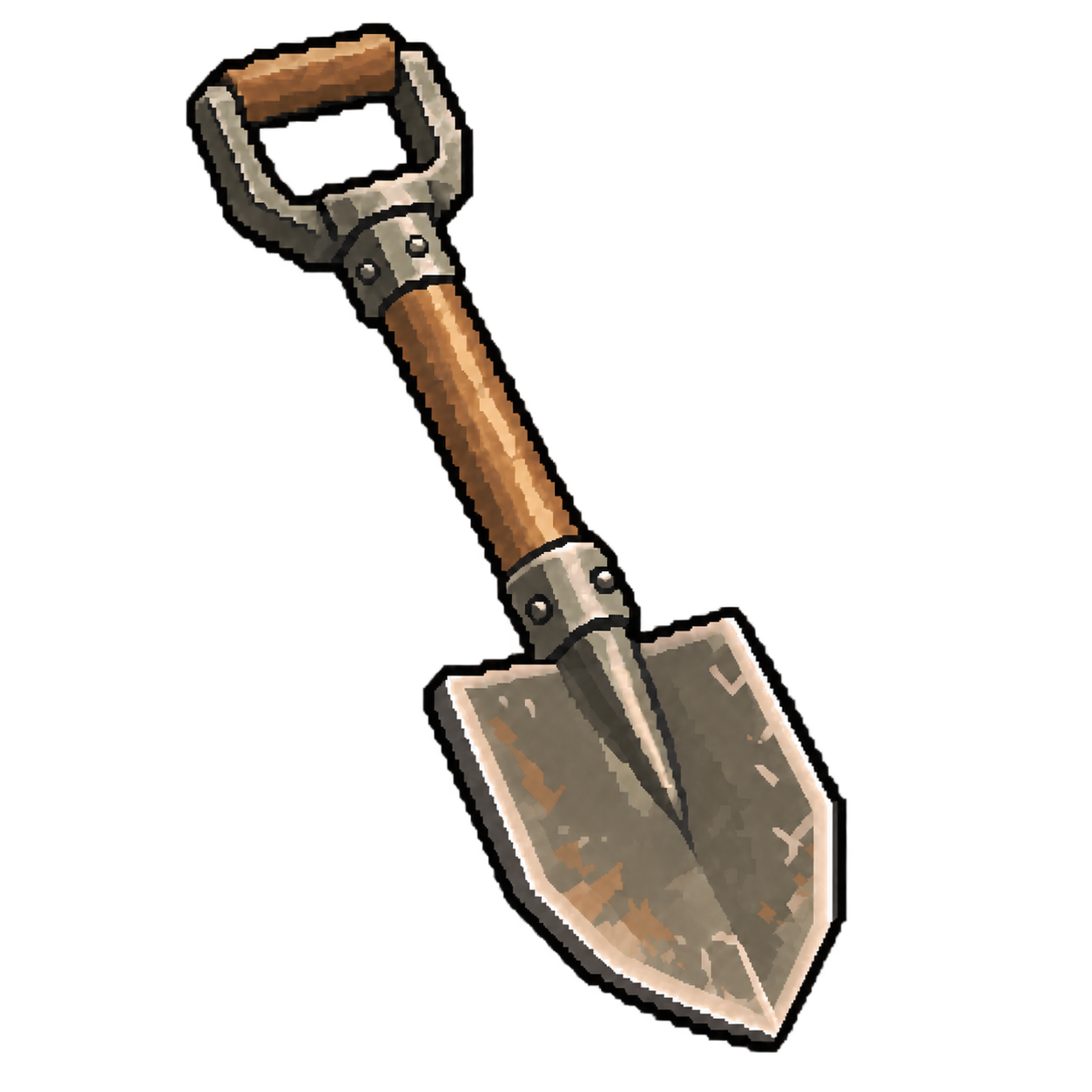 Original TrenchOps shovel with wood shaft, metal D-grip and worn steel blade